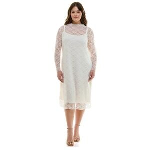 Floral Lace Mock Neck Midi Dress with Slip XL Ivory Romantic Ethereal  Coquette
